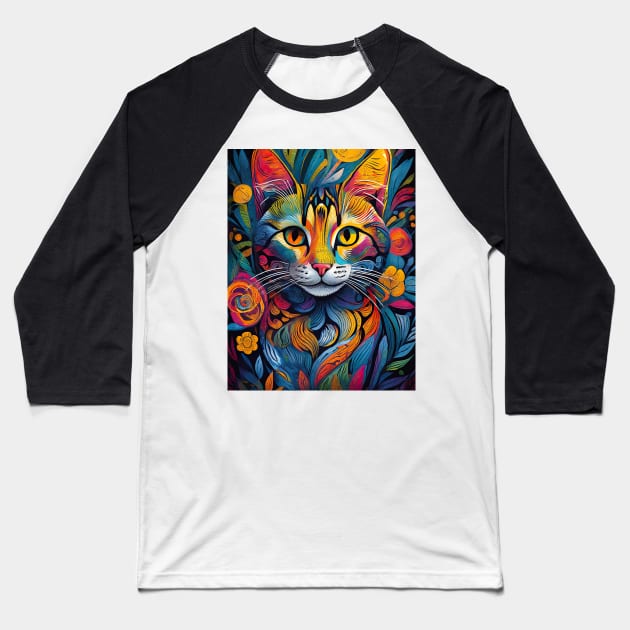 vibrant and colourful cat art design Baseball T-Shirt by clearviewstock